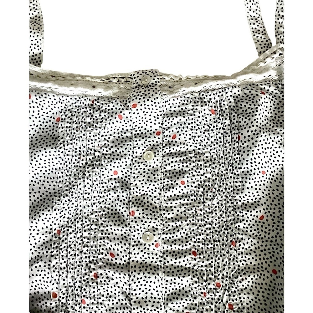 Lucky Brand Blue & Red Polka Dot on White Lace Trim Cotton Tank Top Size Large - Picture 7 of 16
